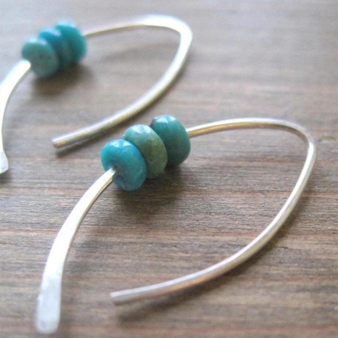 Sterling Silver Wavy Boho Earrings with Turquoise Stones Jula Jewelry