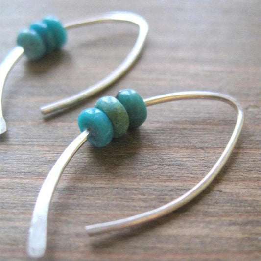 Sterling Silver Wavy Boho Earrings with Turquoise Stones Jula Jewelry