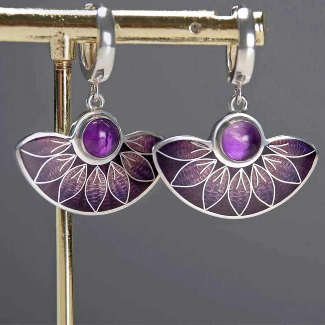 Silver Boho Mandala Earrings in Violet Jula Jewelry