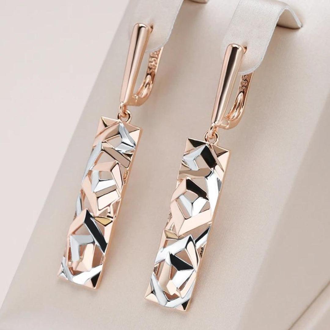 Elegant Rectangular Earrings Crafted from Gold and Silver Jula Jewelry