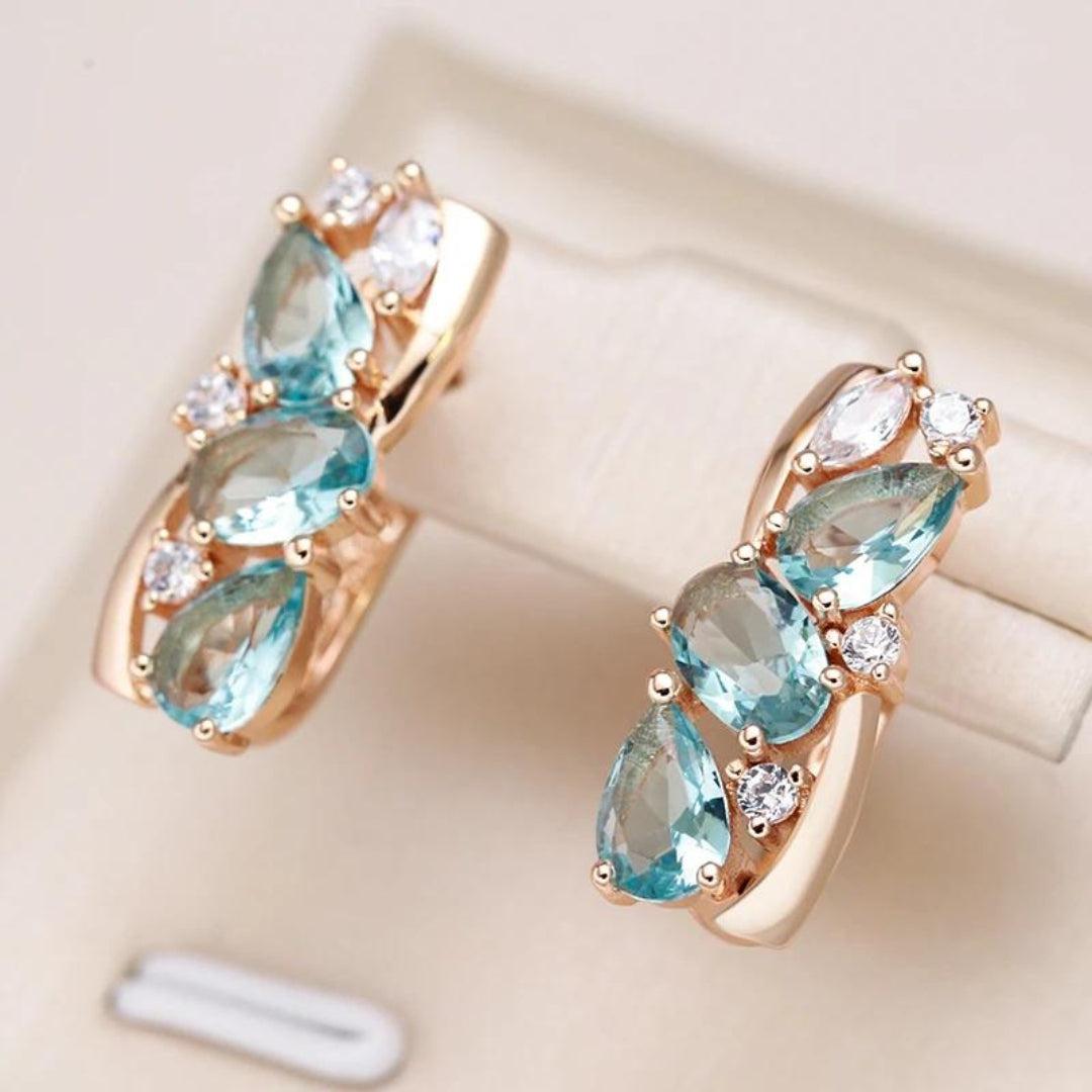 Gold earrings with blue zirconia Jula Jewelry