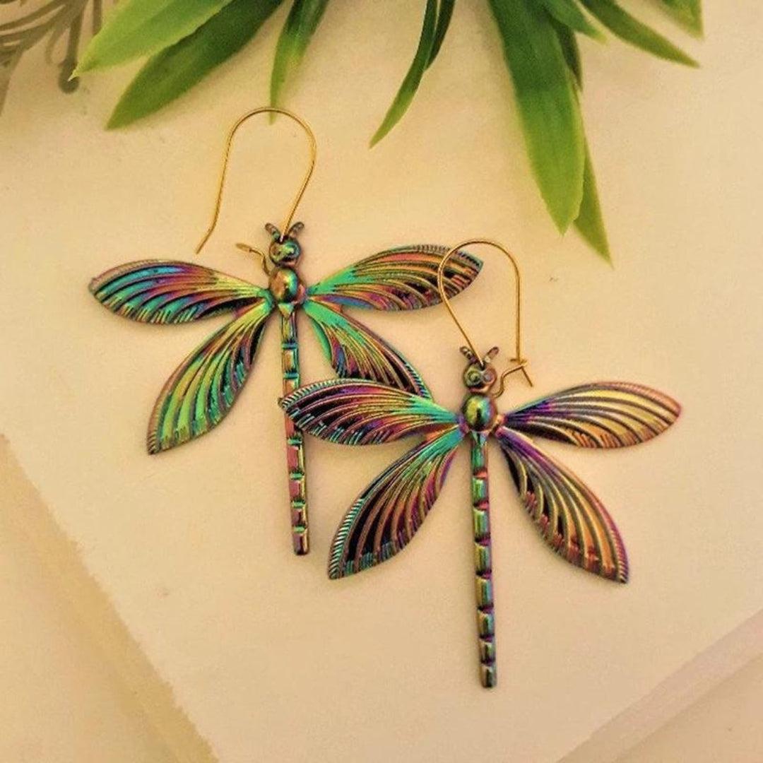 Multicolored Iridescent Dragonfly Earrings Jula Jewelry