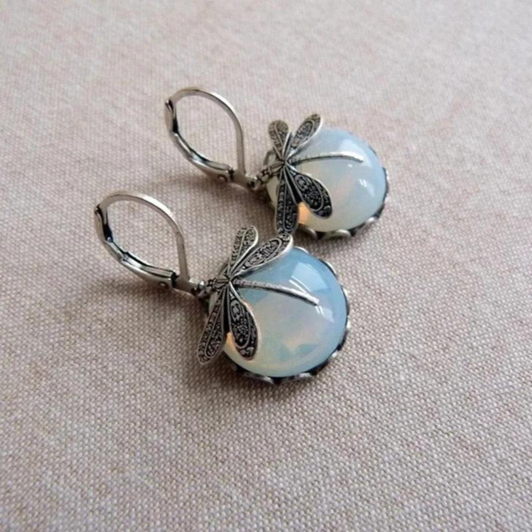 Dragonfly earrings featuring white crystals in 925 sterling silver Jula Jewelry