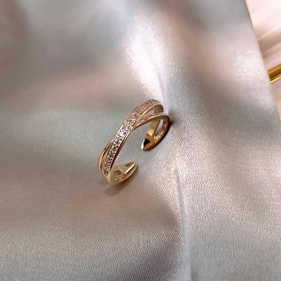 Adjustable Gold Cross Ring with Zirconia Jula Jewelry