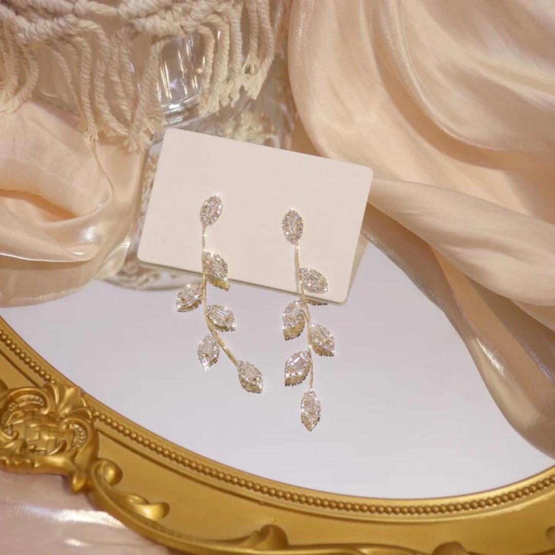 Zirconia Leaf Drop Earrings in Gold and Silver Jula Jewelry