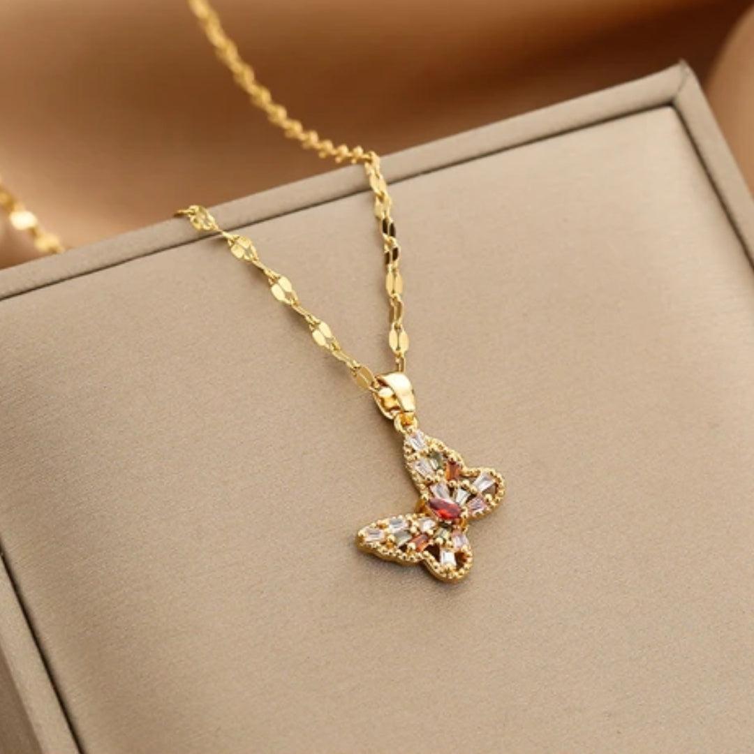 Gold Crystal Butterfly Pendant Necklace Jula Jewelry