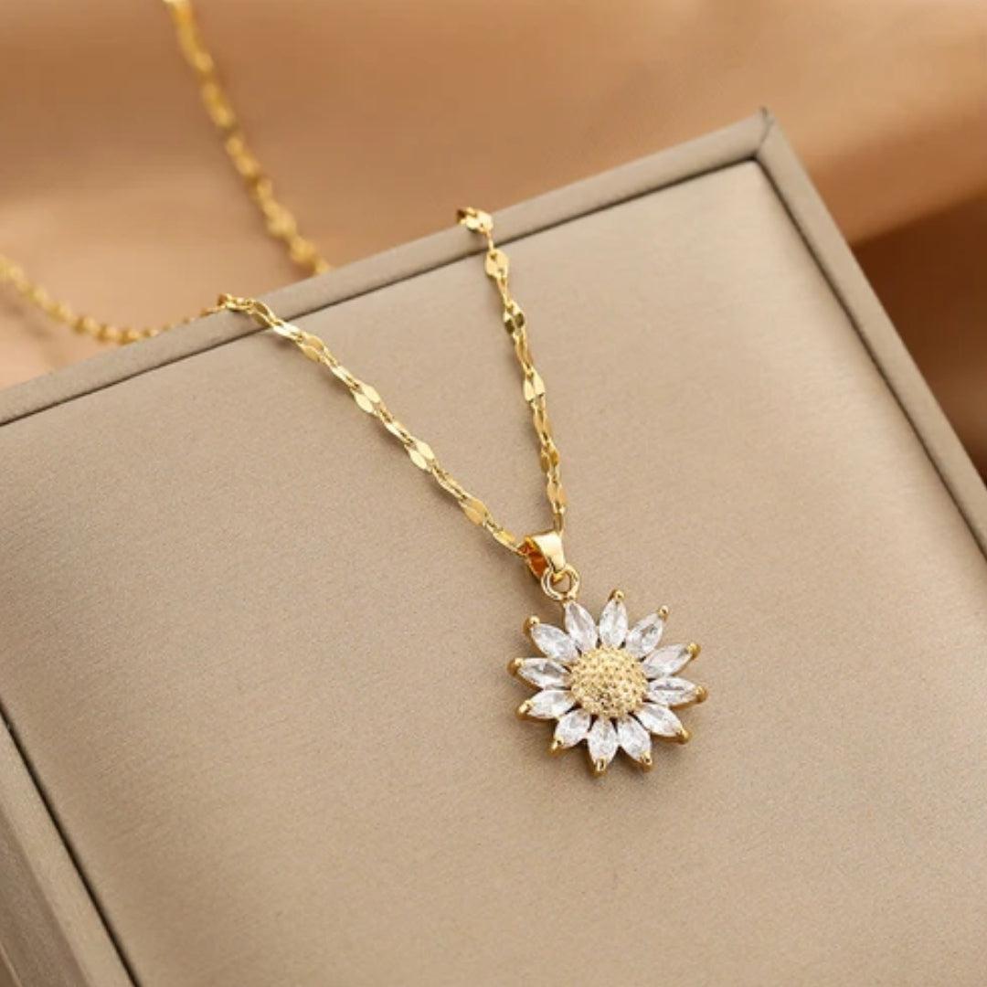 Golden Crystal Sunflower Pendant Necklace Jula Jewelry
