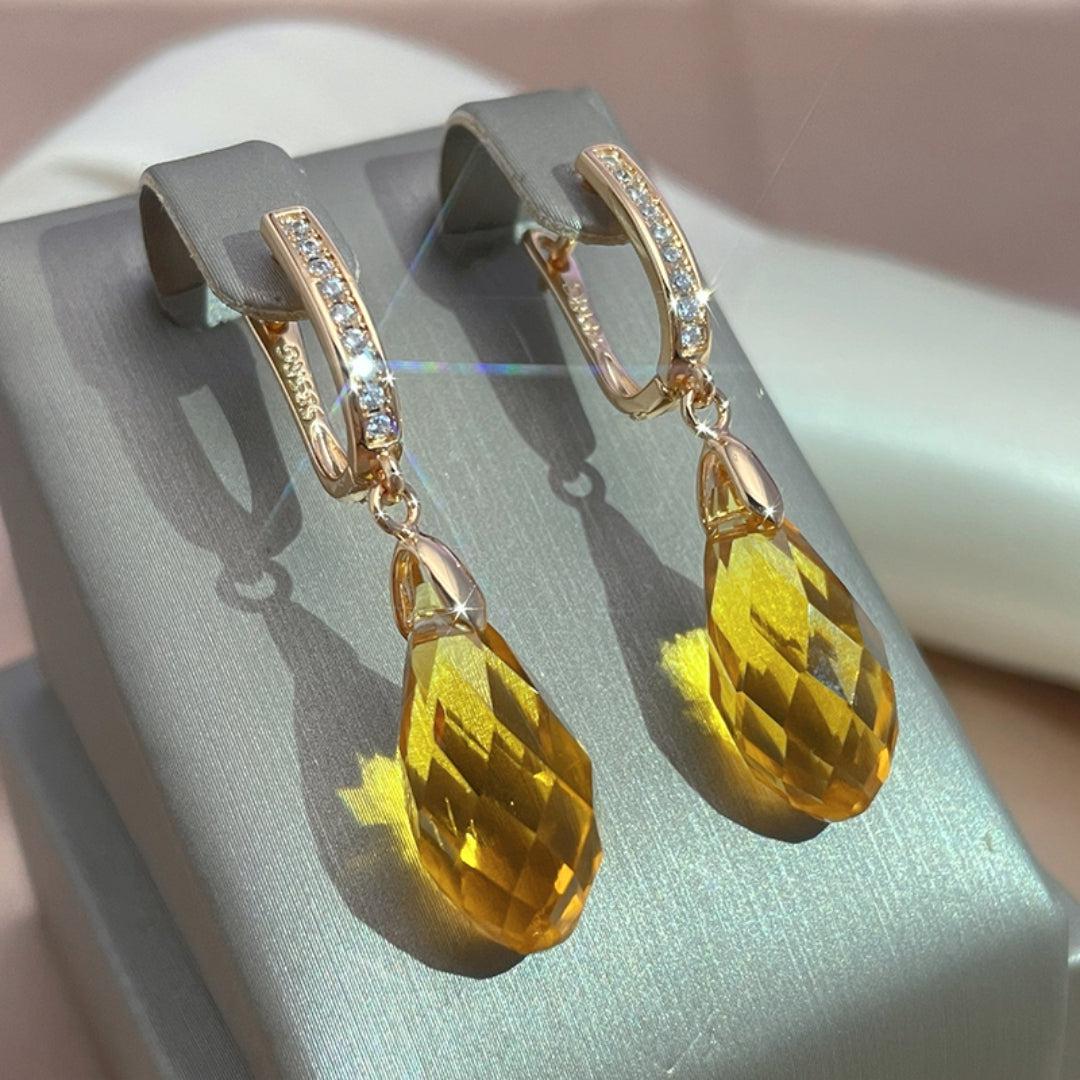 Yellow Gemstone Teardrop Earrings in Gold Jula Jewelry