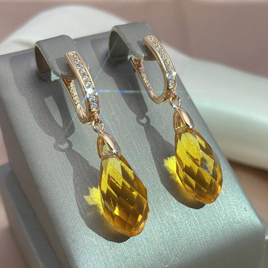 Yellow Gemstone Teardrop Earrings in Gold Jula Jewelry