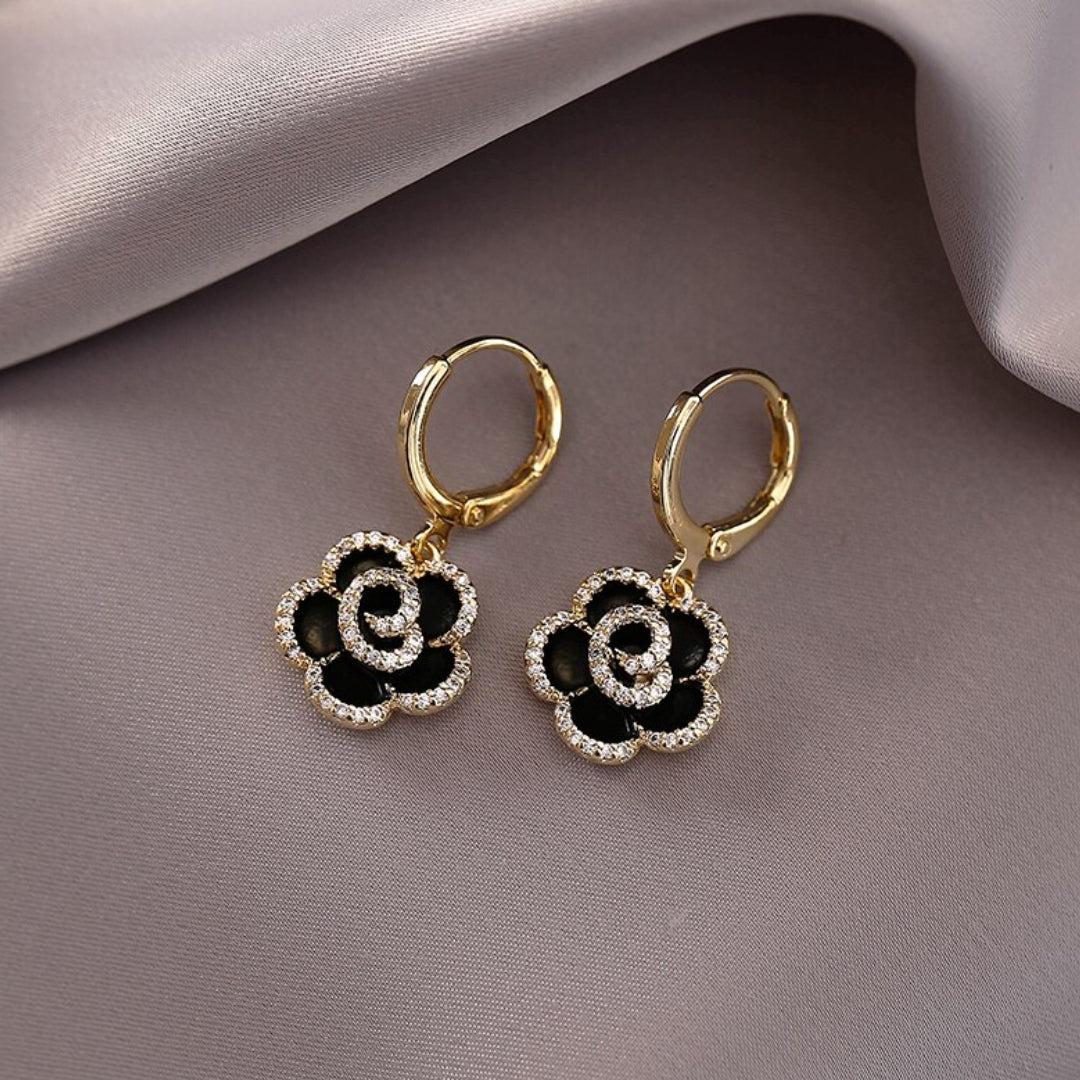 Elegant Black Lotus Earrings. Jula Jewelry