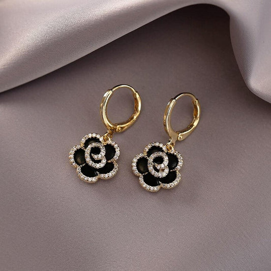 Elegant Black Lotus Earrings. Jula Jewelry