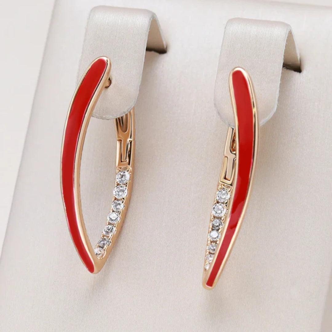 Gold-plated elegant earrings with crimson enamel Jula Jewelry
