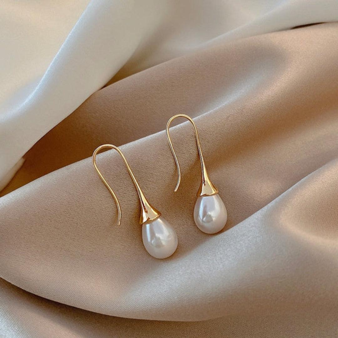Gold Teardrop Pearl Drops Earrings Jula Jewelry