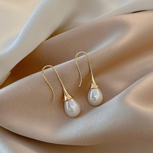 Gold Teardrop Pearl Drops Earrings Jula Jewelry