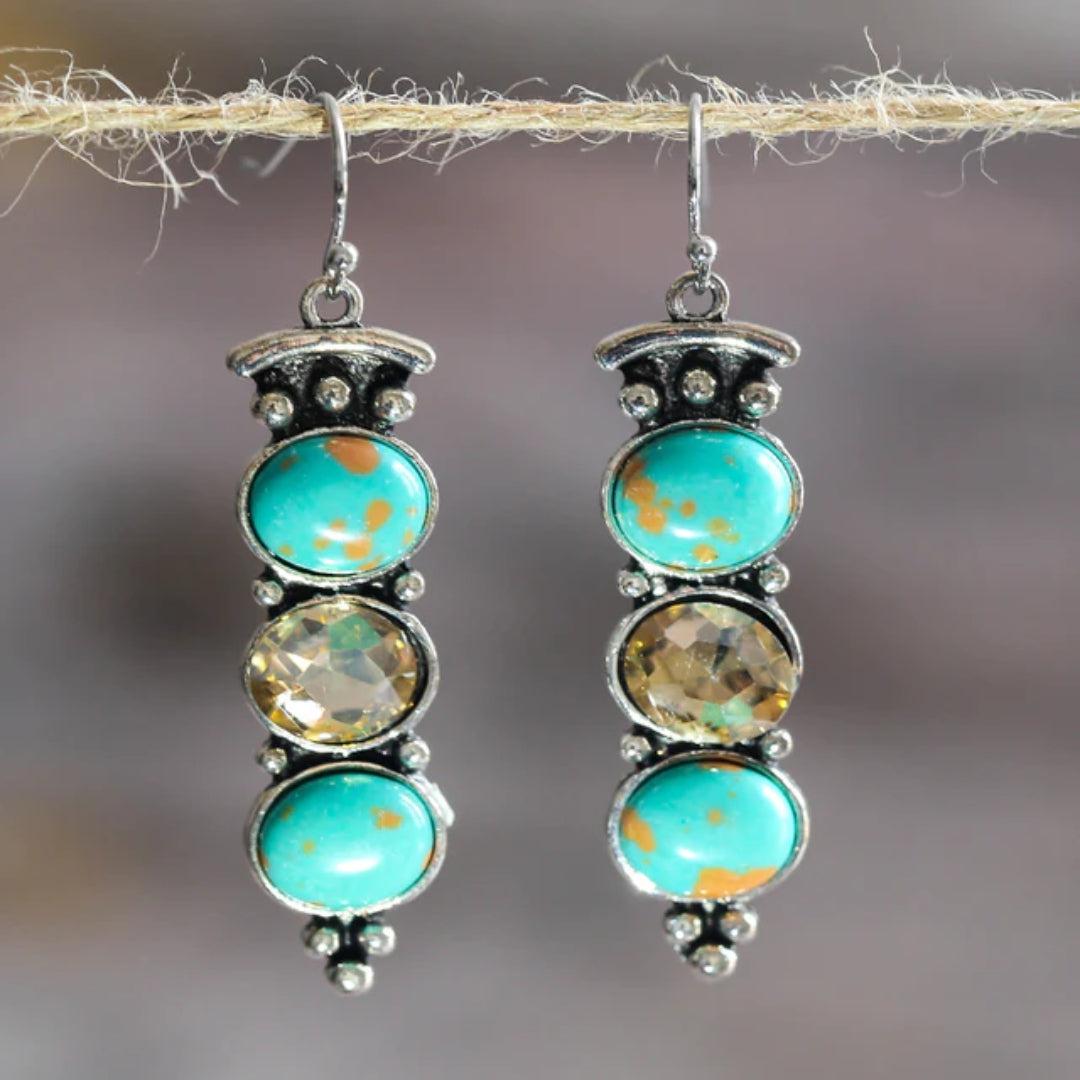 Vintage Natural Turquoise Drop Earrings Jula Jewelry