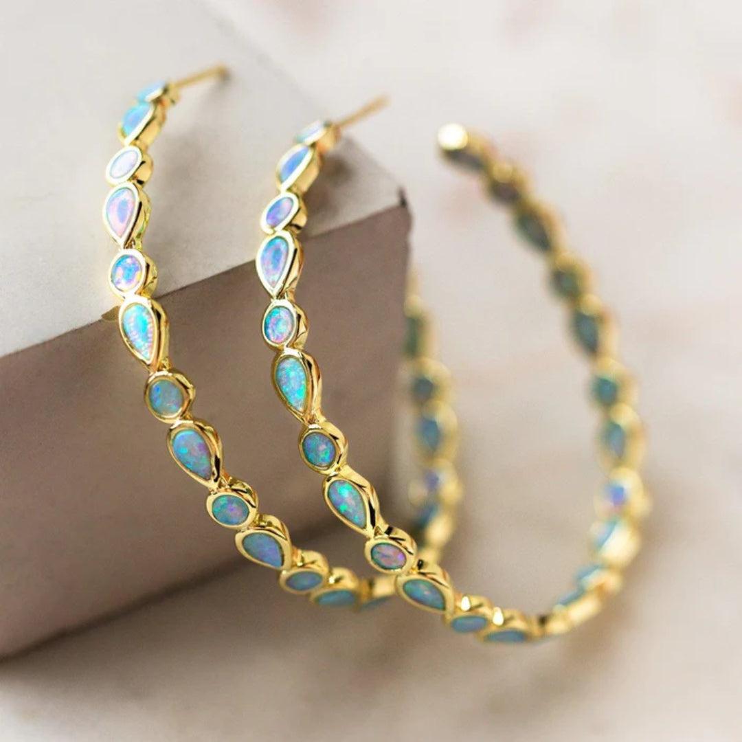 Vintage Blue Opal Gold Ear Studs Jula Jewelry