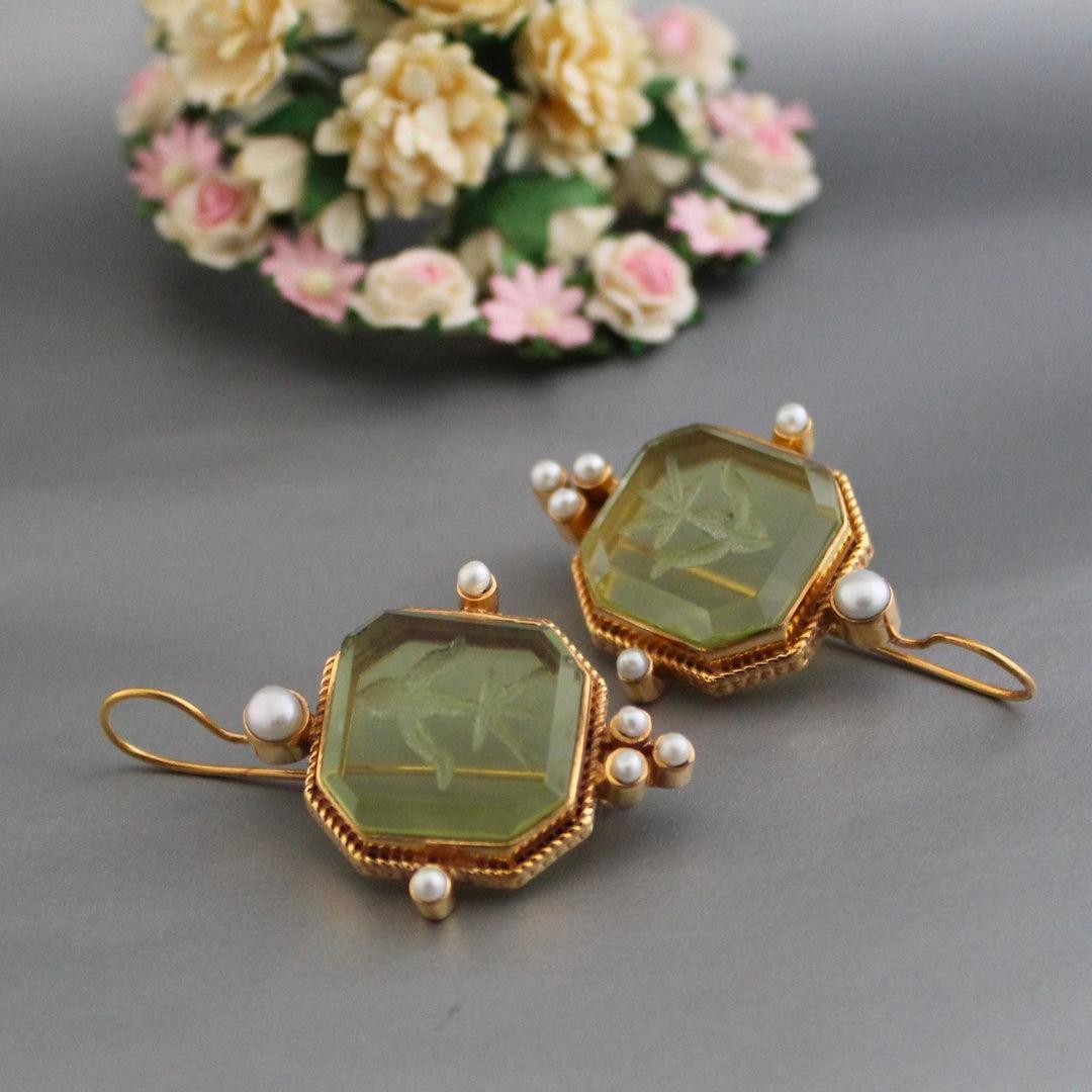 Vintage Green & Pearl Studs Jula Jewelry