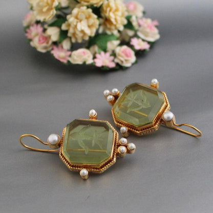 Vintage Green & Pearl Studs Jula Jewelry