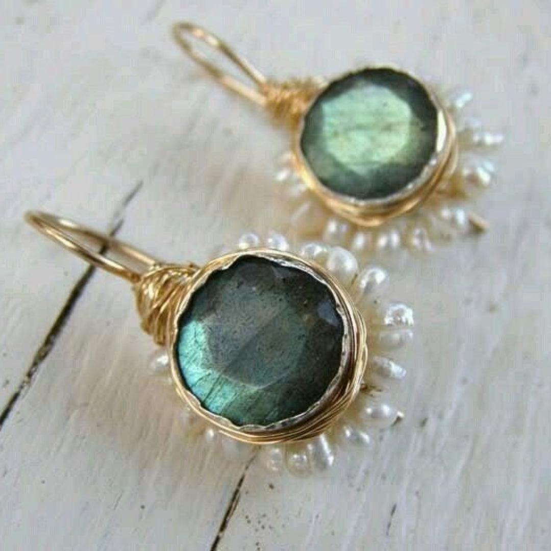 Vintage Green Gemstone Gold Earrings Jula Jewelry