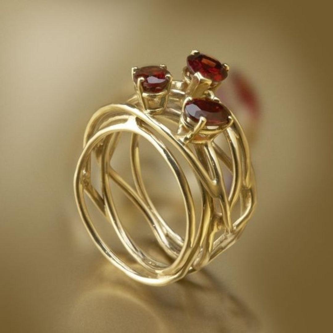 Vintage Red Zirconia Gold Thin Ring Jula Jewelry