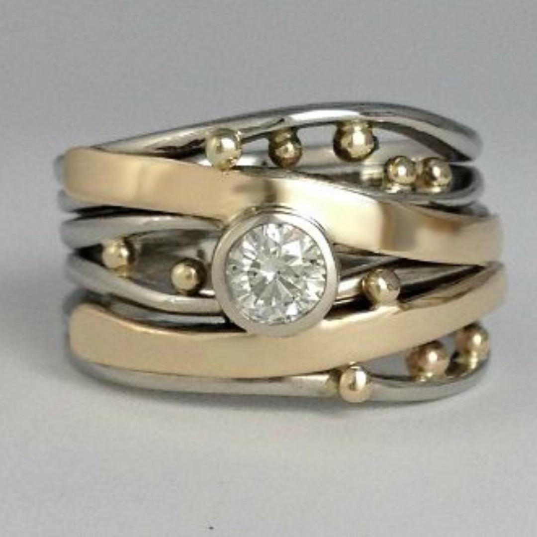 Vintage Gold Inlaid Cubic Zirconia Ring Jula Jewelry