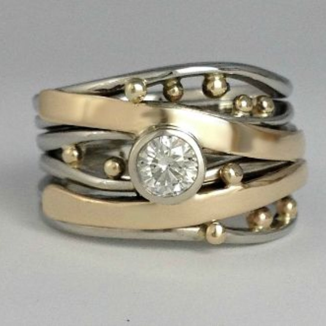 Silver and Gold Bezel Wrapped Ring Jula Jewelry