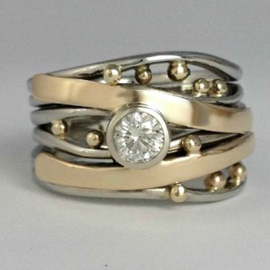 Silver and Gold Bezel Wrapped Ring Jula Jewelry