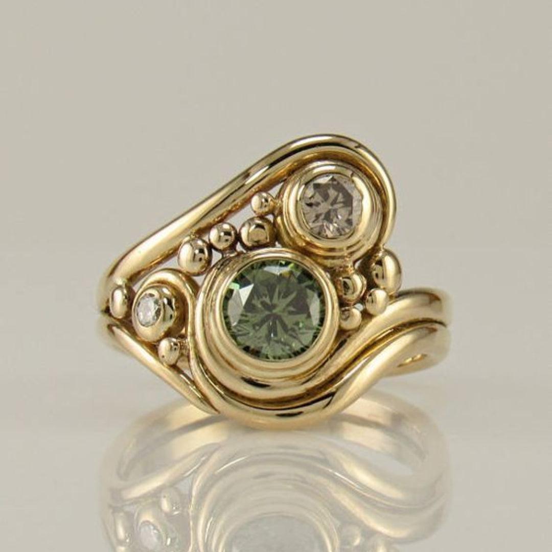 Vintage Gold and Green Zircon Ring Jula Jewelry