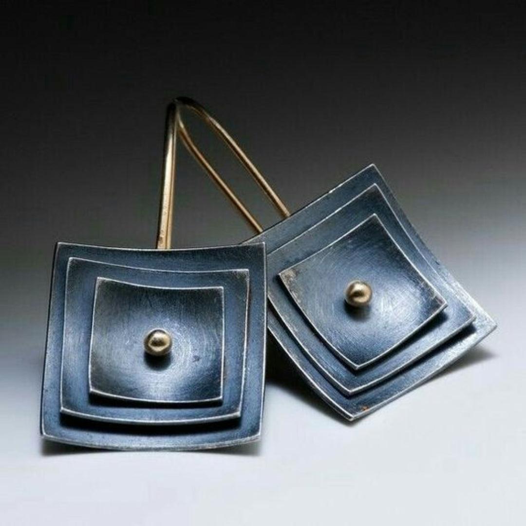 Blue Square Vintage Ear Studs Jula Jewelry