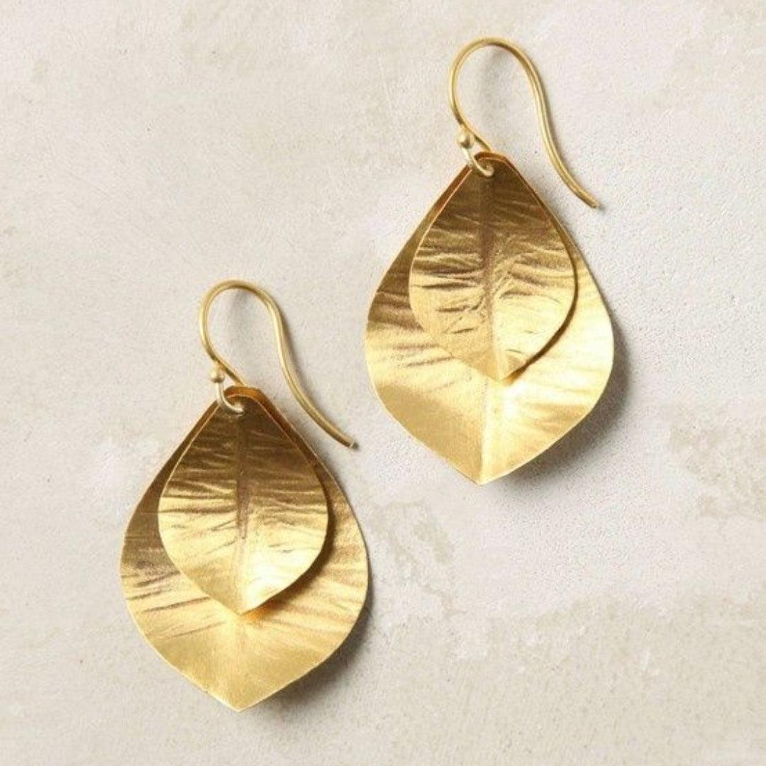 Double Gold Leaf Vintage Earrings Jula Jewelry