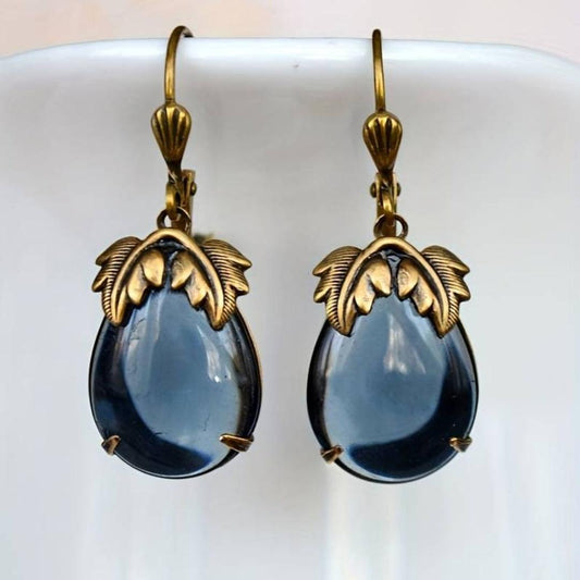 Vintage Blue Crystal Drop Earrings in Gold Jula Jewelry