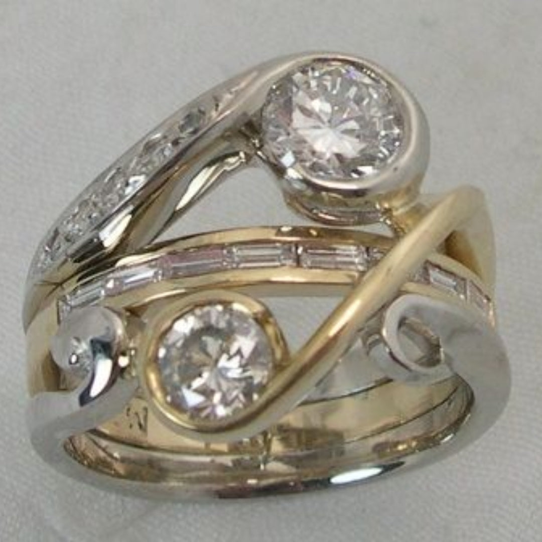 Vintage Inlaid Zirconia Silver & Gold Ring Jula Jewelry