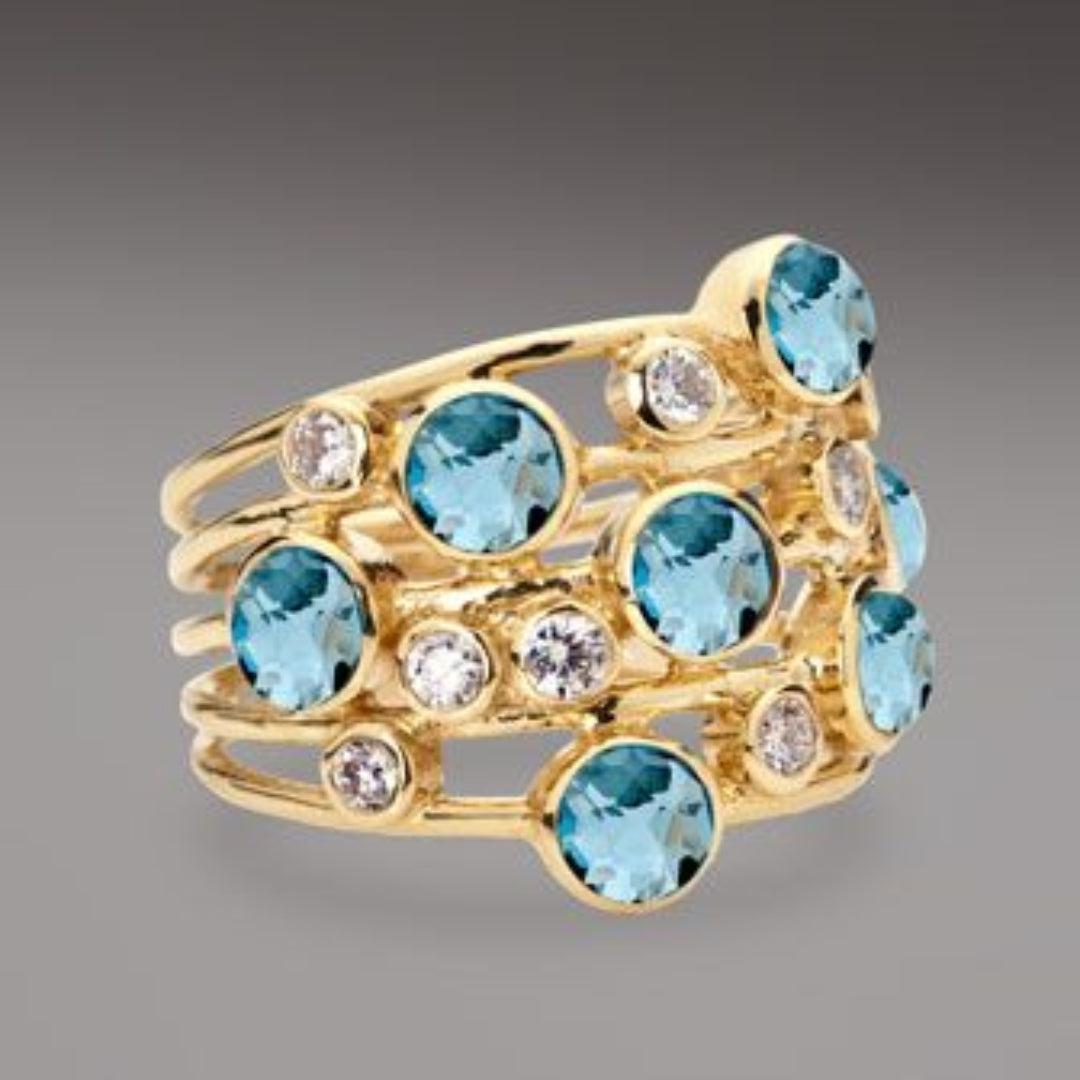 Vintage Blue Zirconia Gold Band Jula Jewelry