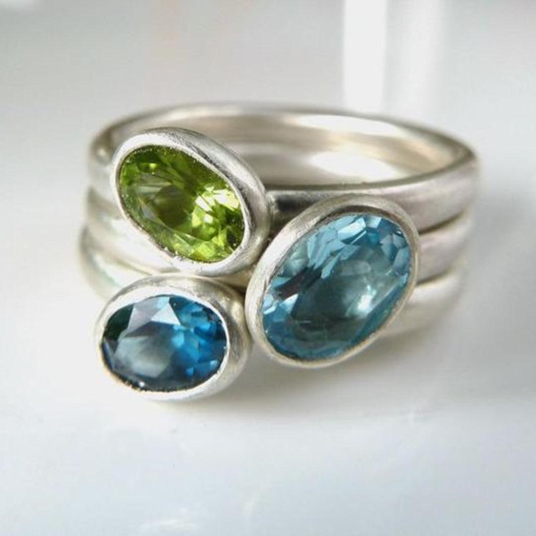 Vintage Inlay Oval Zirconia Silver Band Jula Jewelry