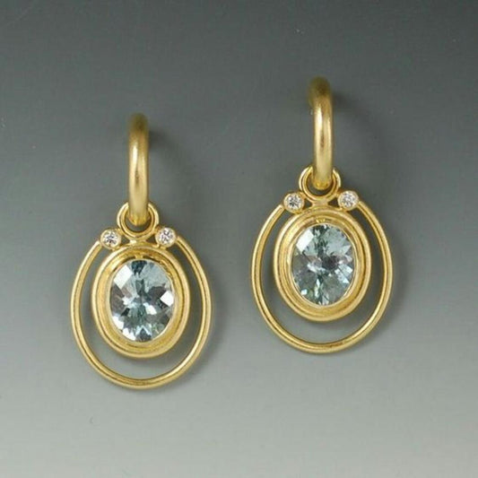 Vintage golden earrings with blue crystal inlay Jula Jewelry