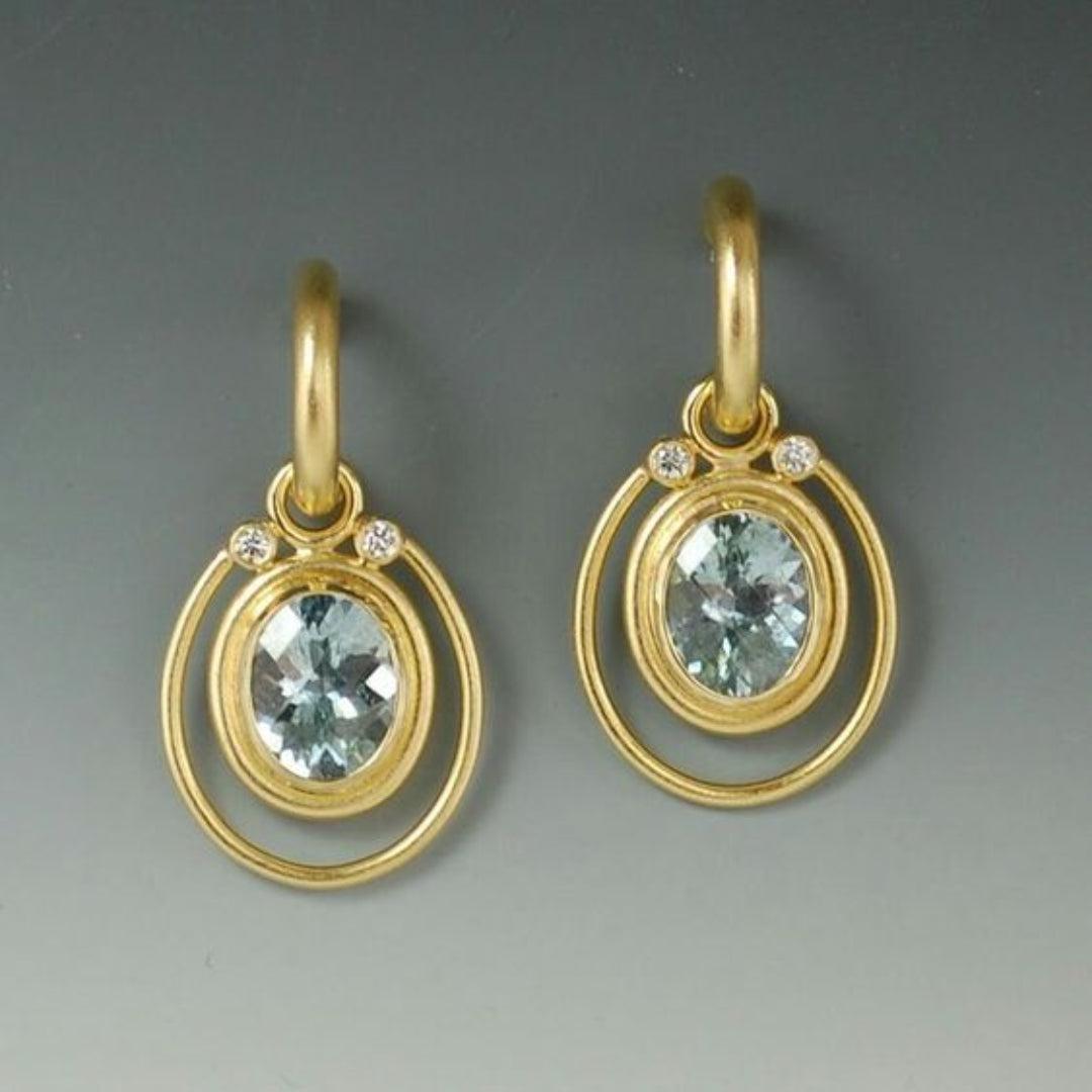 Vintage golden earrings with blue crystal inlay Jula Jewelry