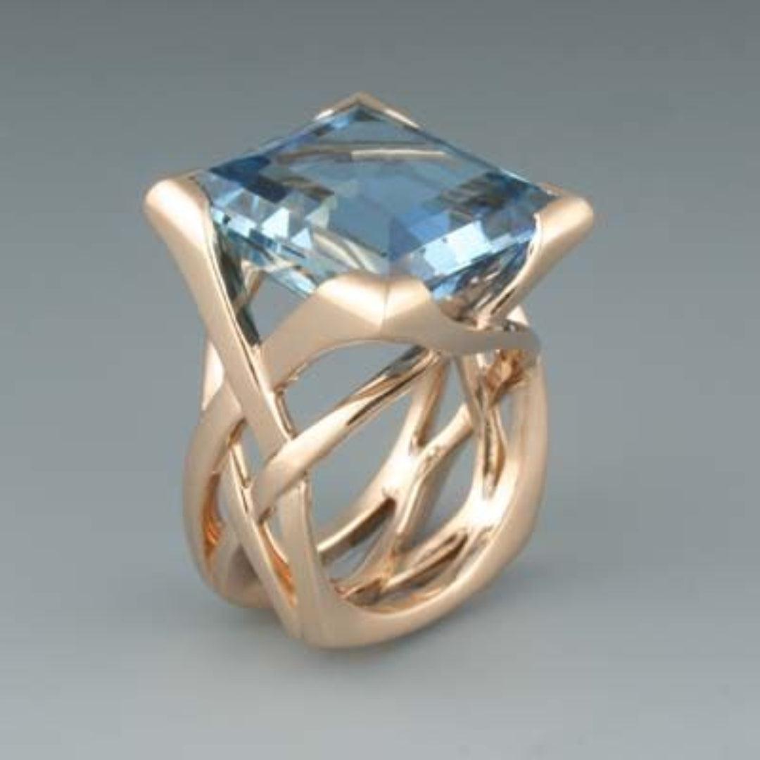 Vintage Rose Gold Blue Zircon Ring Jula Jewelry