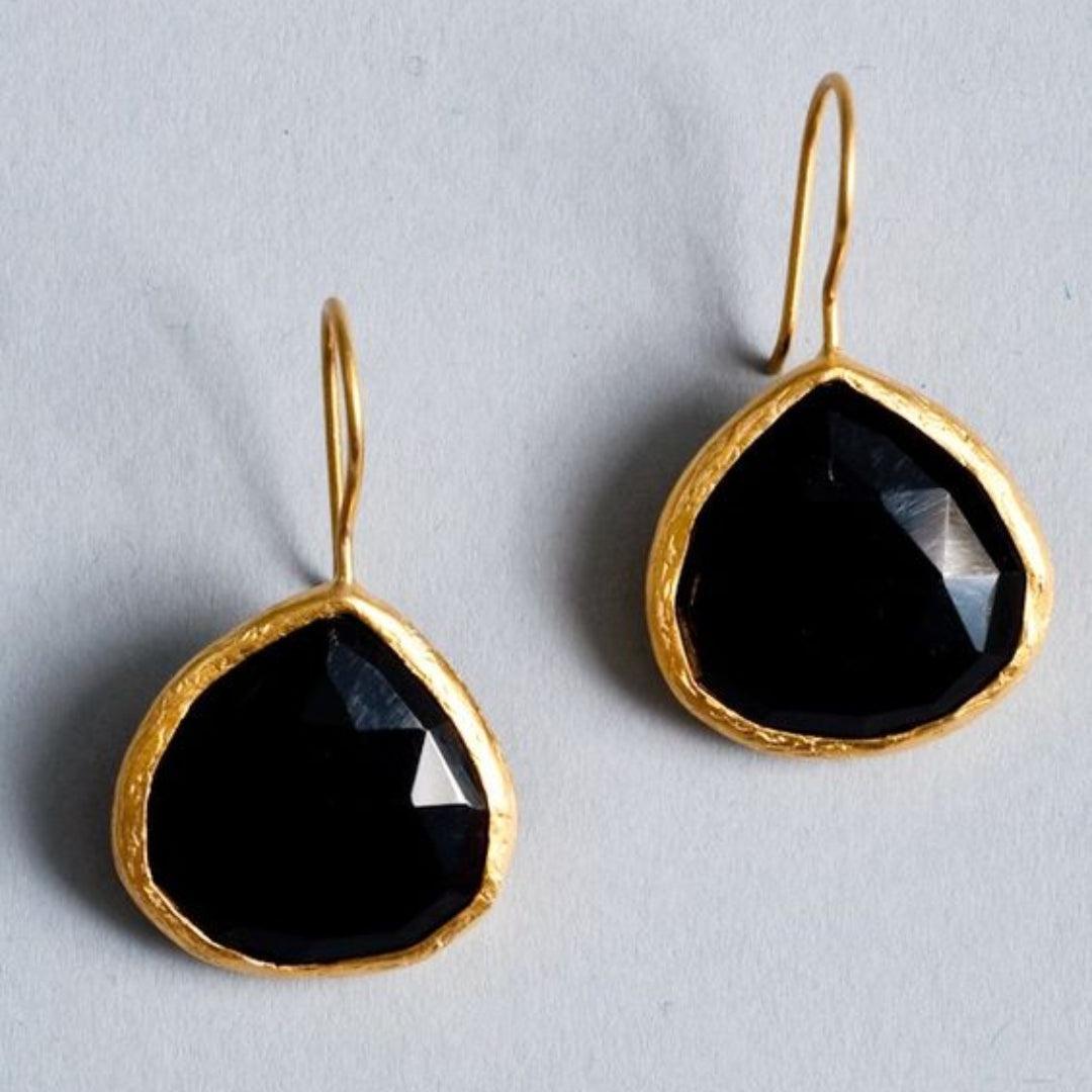 Vintage Black Stone and Gold Earrings Jula Jewelry
