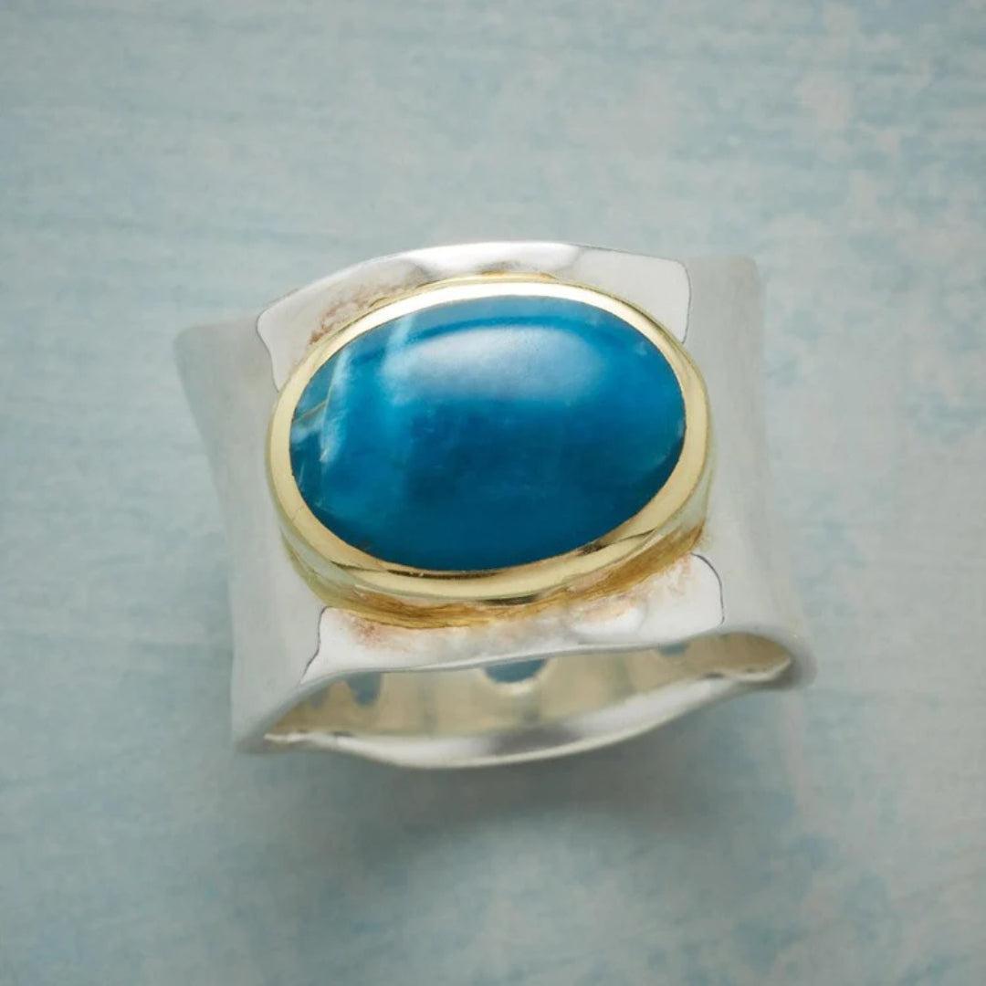 Vintage Blue Oval Gemstone Silver Ring Jula Jewelry