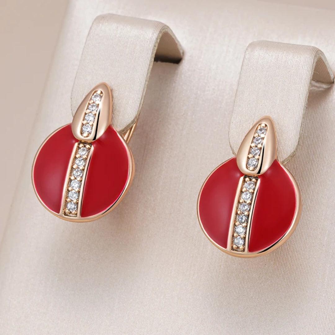 Elegant earrings with crimson enamel shine Jula Jewelry