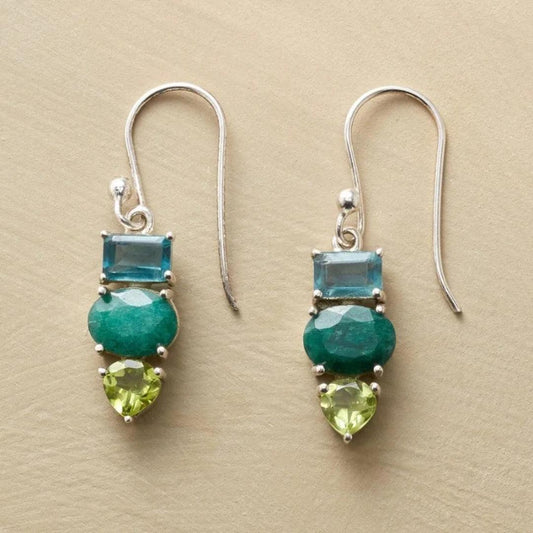 Vintage Green Gemstone Silver Earrings Jula Jewelry