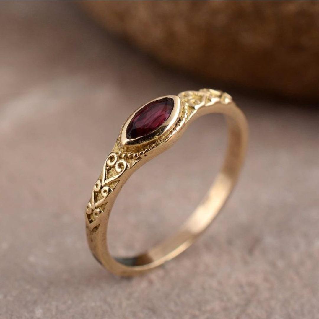 Golden Vintage Ring with Ruby Crystal Jula Jewelry
