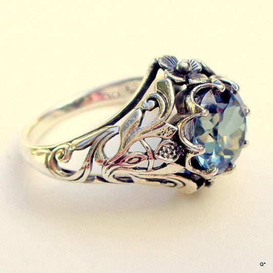 Vintage Blue Glass Silver Band Ring Jula Jewelry