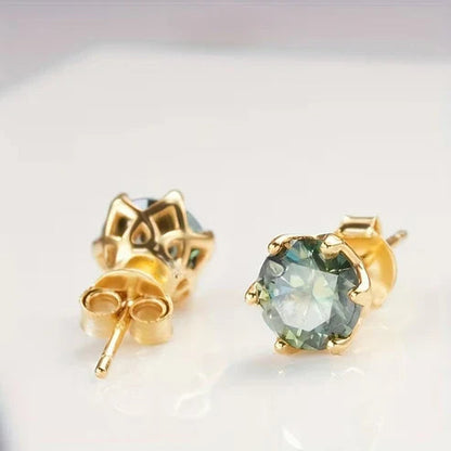 Moss Agate Round Stud Earrings Jula Jewelry