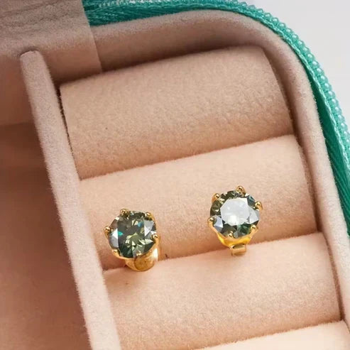 Moss Agate Round Stud Earrings Jula Jewelry