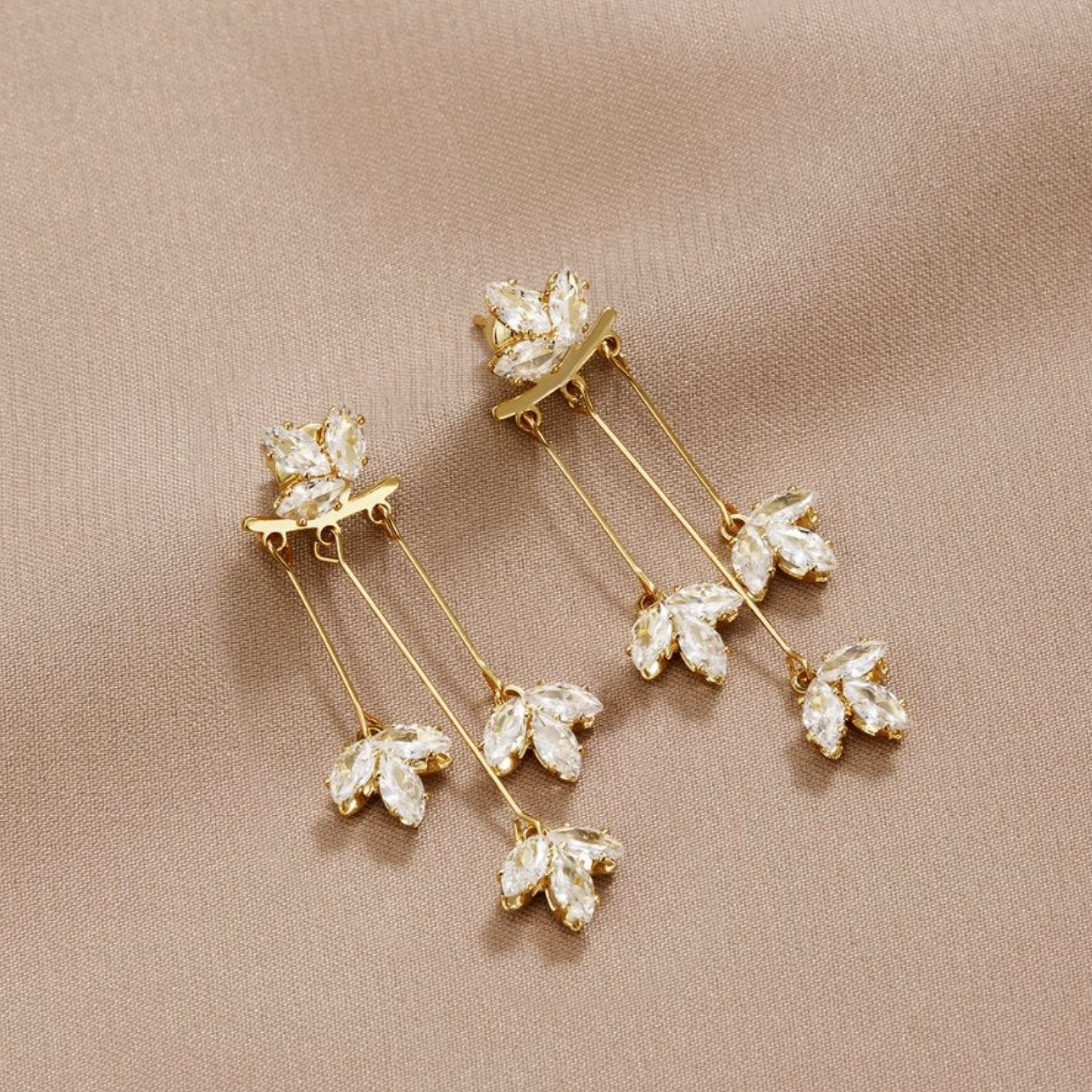 Golden Crystal Leaf Earrings Jula Jewelry