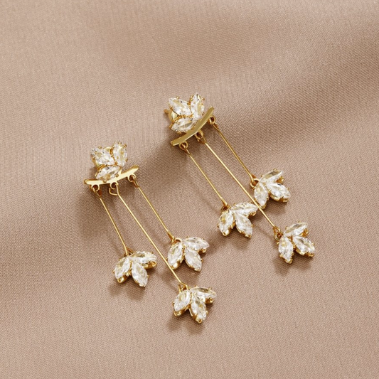 Golden Crystal Leaf Earrings Jula Jewelry
