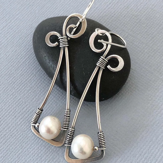 Vintage sterling silver earrings with pearls Jula Jewelry