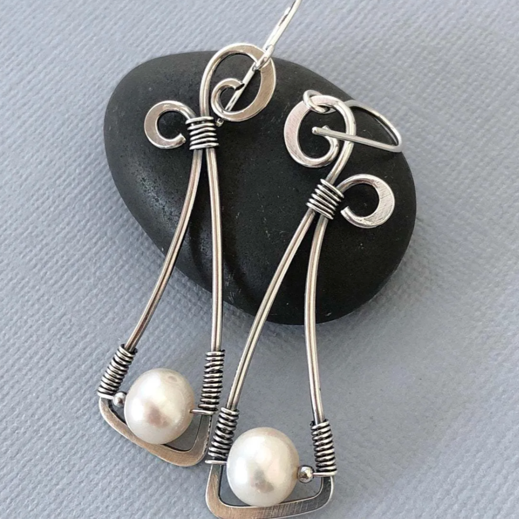Vintage sterling silver earrings with pearls Jula Jewelry