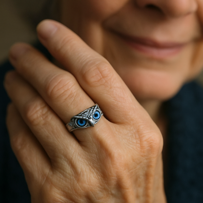 Good Luck Owl Adjustable Ring in Silver and Opal Jula Jewelry